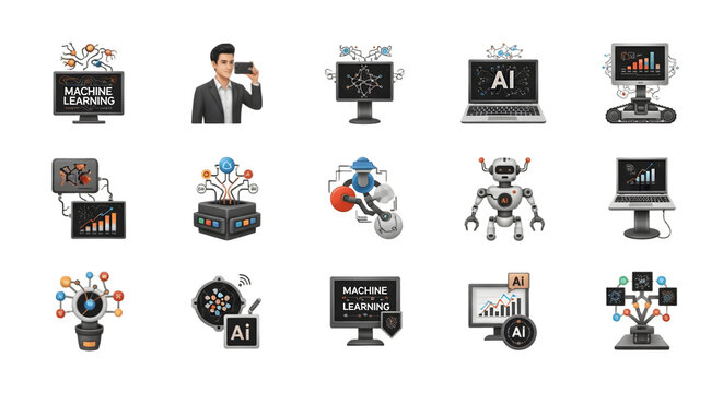 Artificial Intelligence and Machine Learning Concepts A Collection of AI Illustrations.