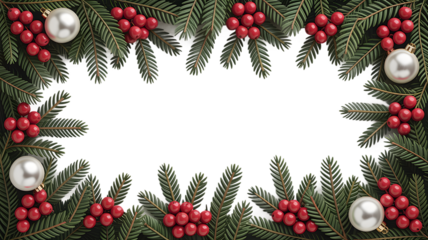 Festive Evergreen Border with Berries and Baubles