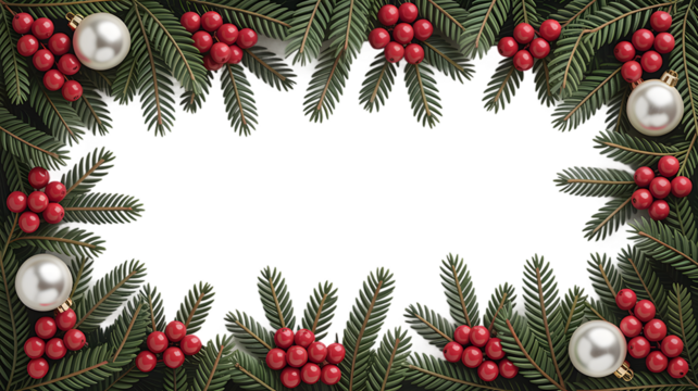 Festive Evergreen Border with Berries and Baubles