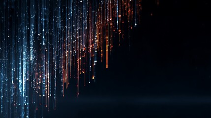 Abstract Digital Light Streaks in Blue and Orange on Dark Background