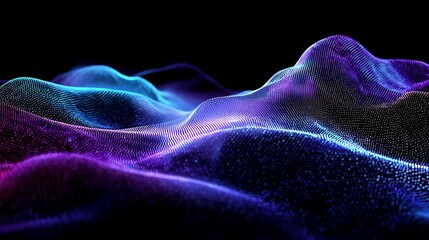 Abstract Digital Waveform with Vibrant Blue and Purple Glowing Dots on Black Background