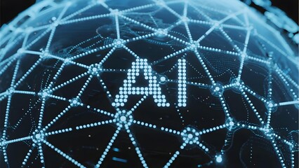 Fototapeta premium Digital globe with interconnected network and AI text, symbolizing artificial intelligence and global connectivity