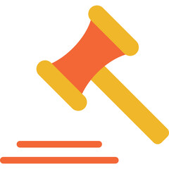 Orange and Yellow Judge's Gavel and Sounding Block Illustration on Transparent Background Represents Justice and Decision Making