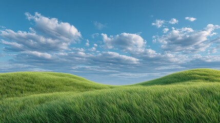 Fototapeta premium Serene Green Hills Under a Vast Blue Sky with Soft Clouds