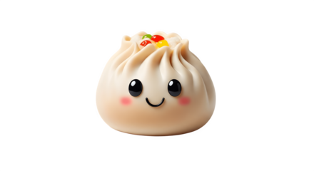 Cute dumpling with a happy face and colorful toppings.