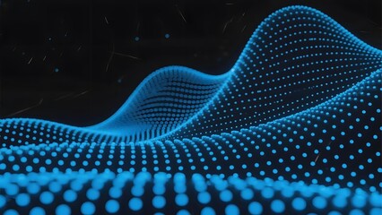 Abstract blue wave formed by glowing dots on a dark background