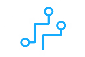 Circuit board diagram showing data flow and network connection with nodes and pathways on transparent background