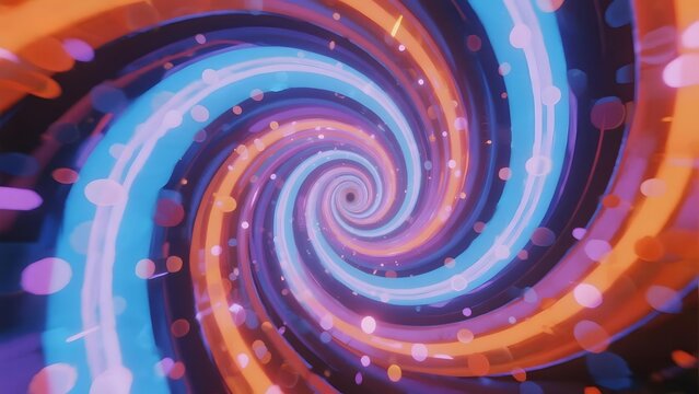 Colorful abstract spiral pattern with swirling concentric circles and glowing dots