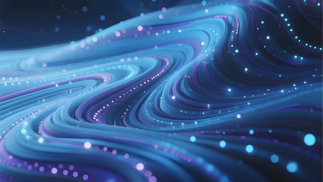 Abstract cosmic wave pattern with glowing particles in deep blue and purple hues