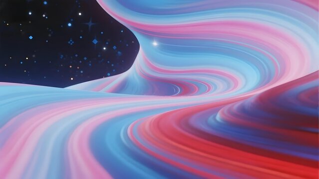 Abstract cosmic landscape with swirling colorful patterns and starry night sky