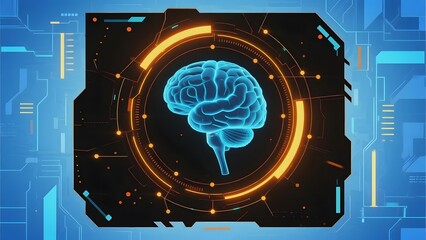 Digital brain illustration within a futuristic interface, highlighting neural structures and technology integration.