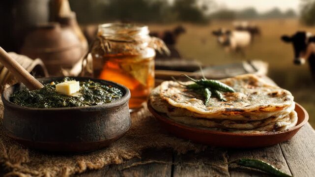 Rustic Punjabi Cuisine: Saag, Makki di Roti, and Desi Ghee Feast