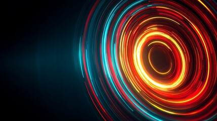 Abstract Glowing Circular Light Rings in Vibrant Red and Blue on Dark Background