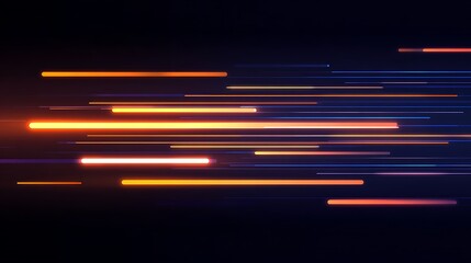 Abstract Glowing Orange and Blue Light Streaks Moving Horizontally on Dark Background