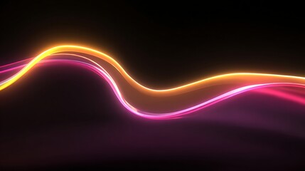 Abstract Glowing Orange and Pink Light Wave on Black Background with Smooth Curves