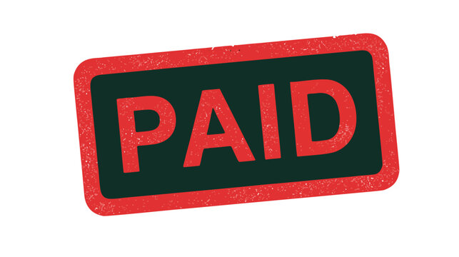 A textured red rubber stamp imprint of the word "PAID" against a white background, perfect for symbolizing payment confirmation, business transactions, or financial status.	