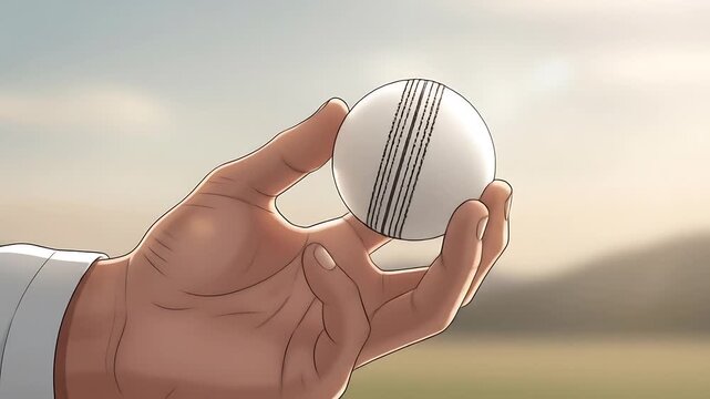 A white cricket ball in hand animated.