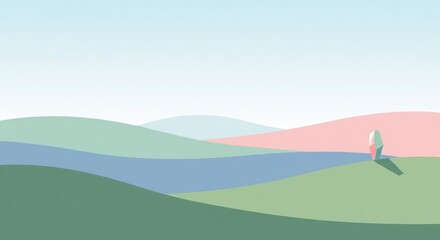 Pastel Landscape with Lone Figure Serenity and Solitude