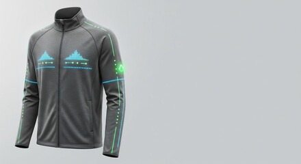 High-tech gray jacket with glowing green indicators and futuristic design