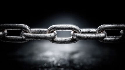 Close-Up View of Thick Metal Chain Links on Dark Background