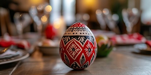 Traditional ukrainian pysanka celebrating easter festivities on table