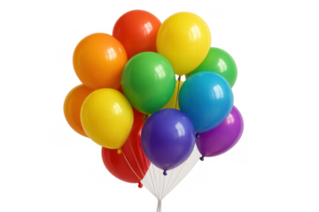 Vibrant rainbow balloons in a festive bouquet, a symbol of celebration, party joy, and event decoration, isolated with transparent background