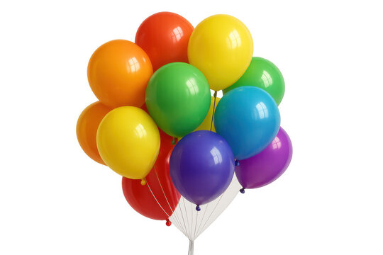 Vibrant rainbow balloons in a festive bouquet, a symbol of celebration, party joy, and event decoration, isolated with transparent background
