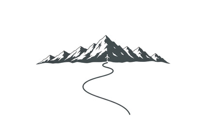Serene mountain range with winding road graphic design vector illustration
