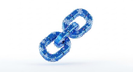 A 3D rendering of a blue chain link with a frosty, snowflake-covered texture against a white background.