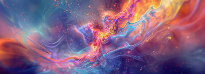 Celestial Symphony: A vibrant tapestry of cosmic colors explodes in a stunning display of nebulous formations, echoing the vastness and mystery of space. 