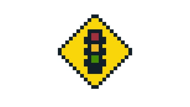 8-bit pixel art traffic light traffic sign. looped animation 4k 30fps
