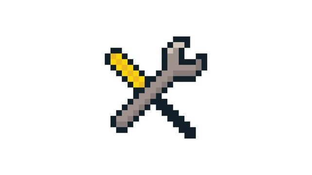 8-bit pixel art screw and awl tools icon. looped animation 4k 30fps