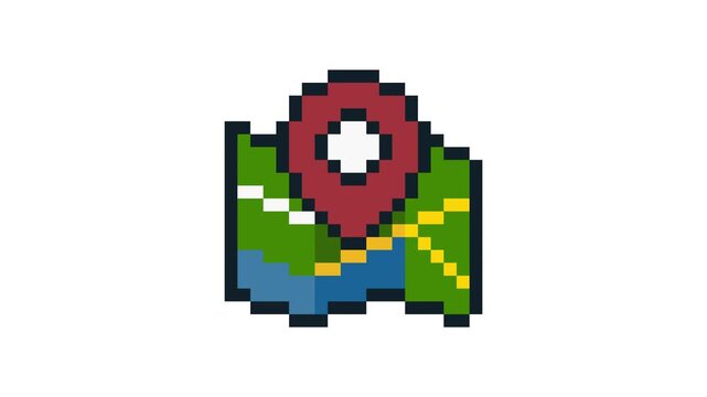 8-bit pixel art map and location icon. looped animation 4k 30fps