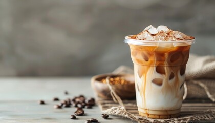 Refreshing summer iced coffee close up on rustic wooden table for perfect chill vibes