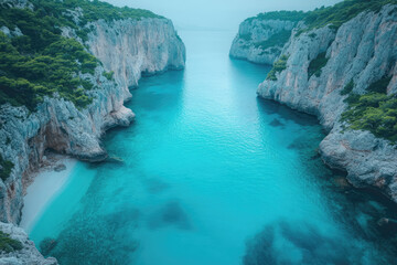 Naklejka premium Where Turquoise Waters Meet Majestic Cliffside Greens