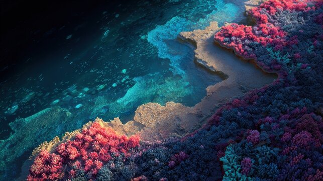 Vibrant Coral Reef Landscape with Diverse Marine Life and Clear Blue Water Beneath a Breathtaking Underwater Ecosystem