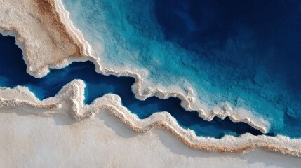 Aerial View of Serene Turquoise Water Flowing Through White Sandy Shorelines with Natural Textures and Patterns
