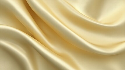 Obraz premium Soft Yellow Satin Fabric Close-Up, Smooth Texture, Draped Layers Showing Gentle Waves and Shimmering Surface for Textile and Design Use