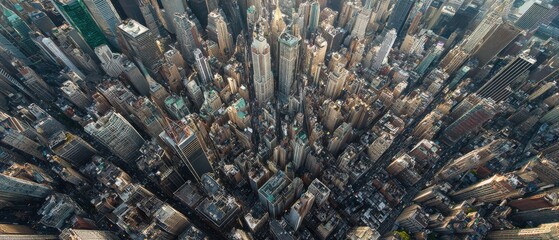 Aerial View of Urban Cityscape with High-Rise Buildings and Busy Streets in an Urban Environment