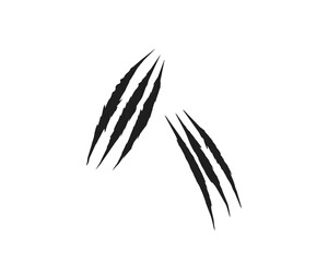 Sharp black claw scratch marks isolated on white background. Animal attack ripped scratch streaks for design, print, and digital art. Grunge aggressive scratch tear elements.