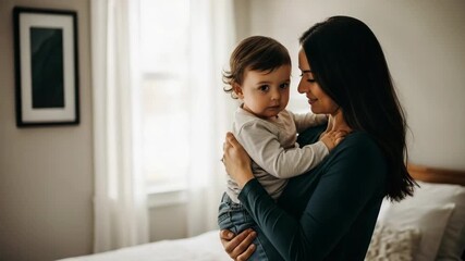 Mother Child Embrace Love Tenderness Bonding Parent Infant Gentle Warmth deep connection, loving parents gentle hold, mothers warm embrace, infants comfort, shared gaze, quiet tenderness, pure love