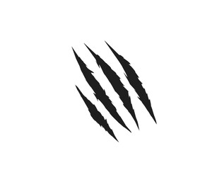 Sharp black claw scratch marks isolated on white background. Animal attack ripped scratch streaks for design, print, and digital art. Grunge aggressive scratch tear elements.