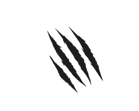 Sharp black claw scratch marks isolated on white background. Animal attack ripped scratch streaks for design, print, and digital art. Grunge aggressive scratch tear elements.