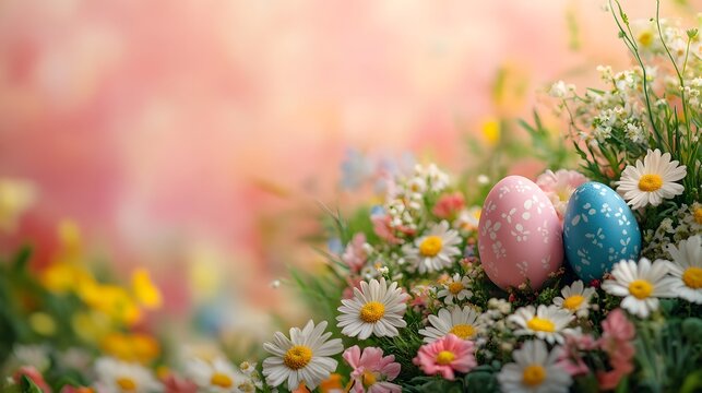 Creative Easter Egg Floral Composition on Pink Background - Powered by Adobe