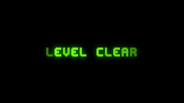 Level Clear Pixel Message. Retro Game Completion Animation