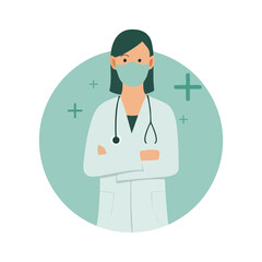 Fototapeta premium Medical Professional Illustration A Doctor Wearing a Mask in a Green Circle