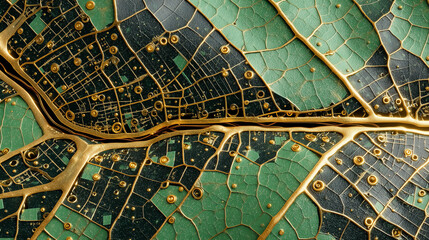 Obraz premium Organic Circuit Leaf Map – Futuristic Tech Pattern