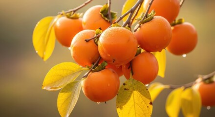 Vibrant persimmon orchard: A harvest of ripe fruits and golden leaves