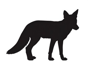 Naklejka premium Black silhouette of a fox standing with its head turned slightly, isolated on a white background