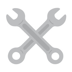 A clean black and white vector icon displays two wrenches in a crossed arrangement, combining strong outlines and simple geometry to express teamwork, fixing, and mechanical expertise.